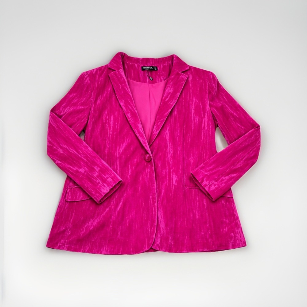 Nasty Gal Hot Pink Women's Crushed Velvet Suit Blazer Jacket Mixed‎ Sz 16
